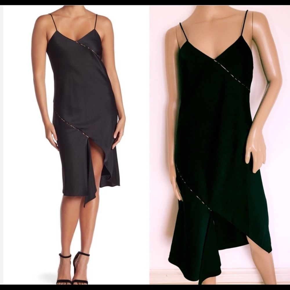 SAM EDELMAN WOMAN BLACK SATIN CAMI THIN STRAPS SLIP ON EVENING DRESS Sz 4 NEW